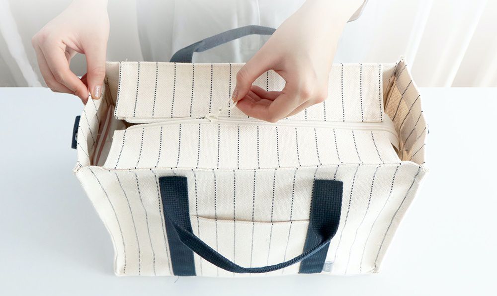 韓國 Conitale - 大容量多隔層媽媽包/推車收納袋-線條杏 (35X28X15cm)