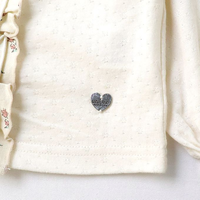 日本 ZOOLAND - 胸前層次摺邊圓領長袖上衣-緹花紋理-粉紅