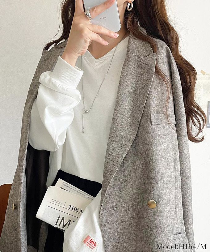 日本 Classical Elf - Java 簡約顯瘦V領長袖上衣-炭灰