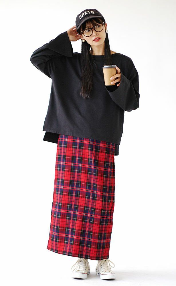 日本 zootie - 學院風格紋修身鉛筆裙-酒紅