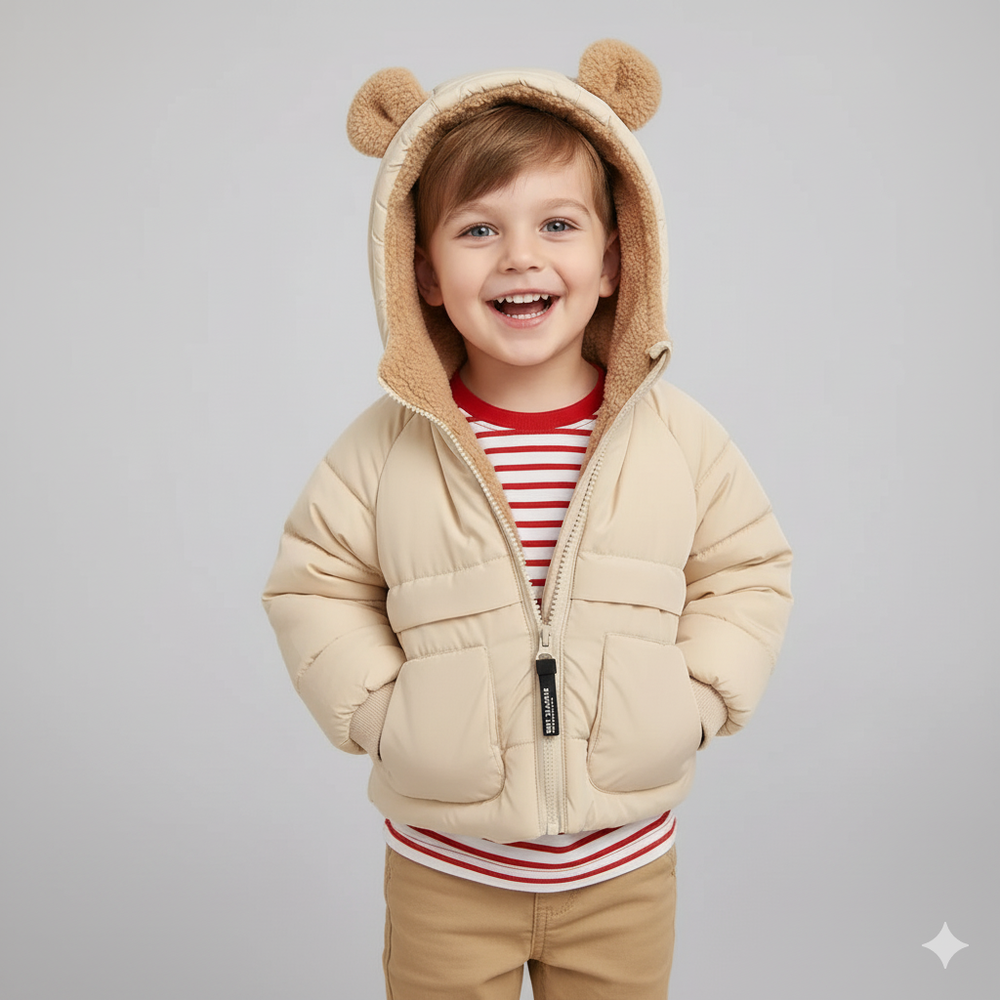 加厚造型暖暖連帽外套-熊熊耳朵-米白色