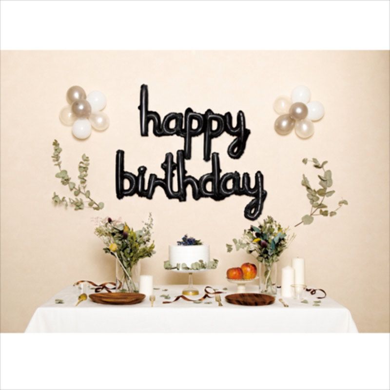 akachan honpo - 牆面佈置用氣球-黑白色調-橡膠氣球12個・氣球固定器具2個・鋁箔氣球2個(happy及birthday）・吹氣用吸管1枝・做造型用繩子1條