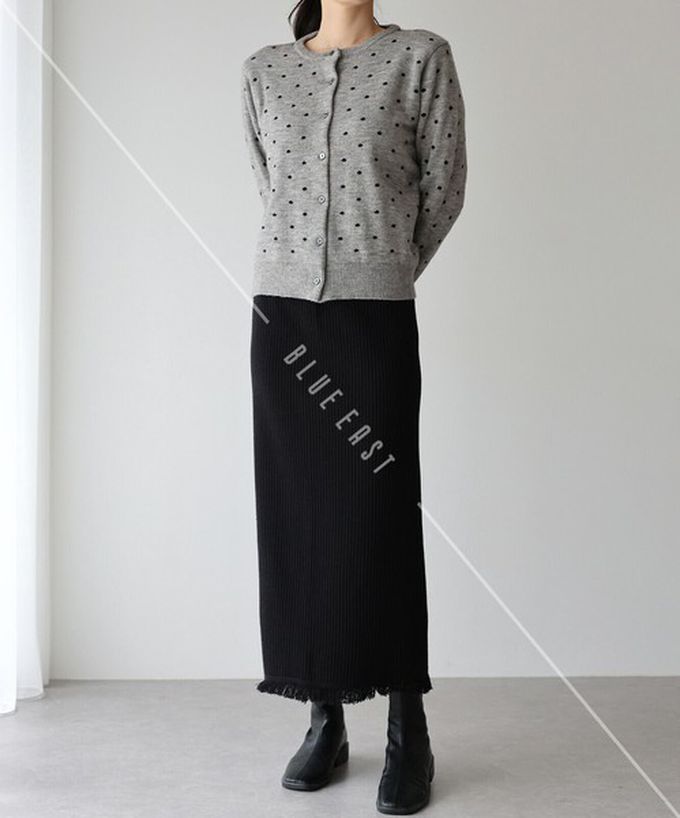 日本 BLUE EAST - 微閃亮羅紋針織流蘇開叉鉛筆裙-灰
