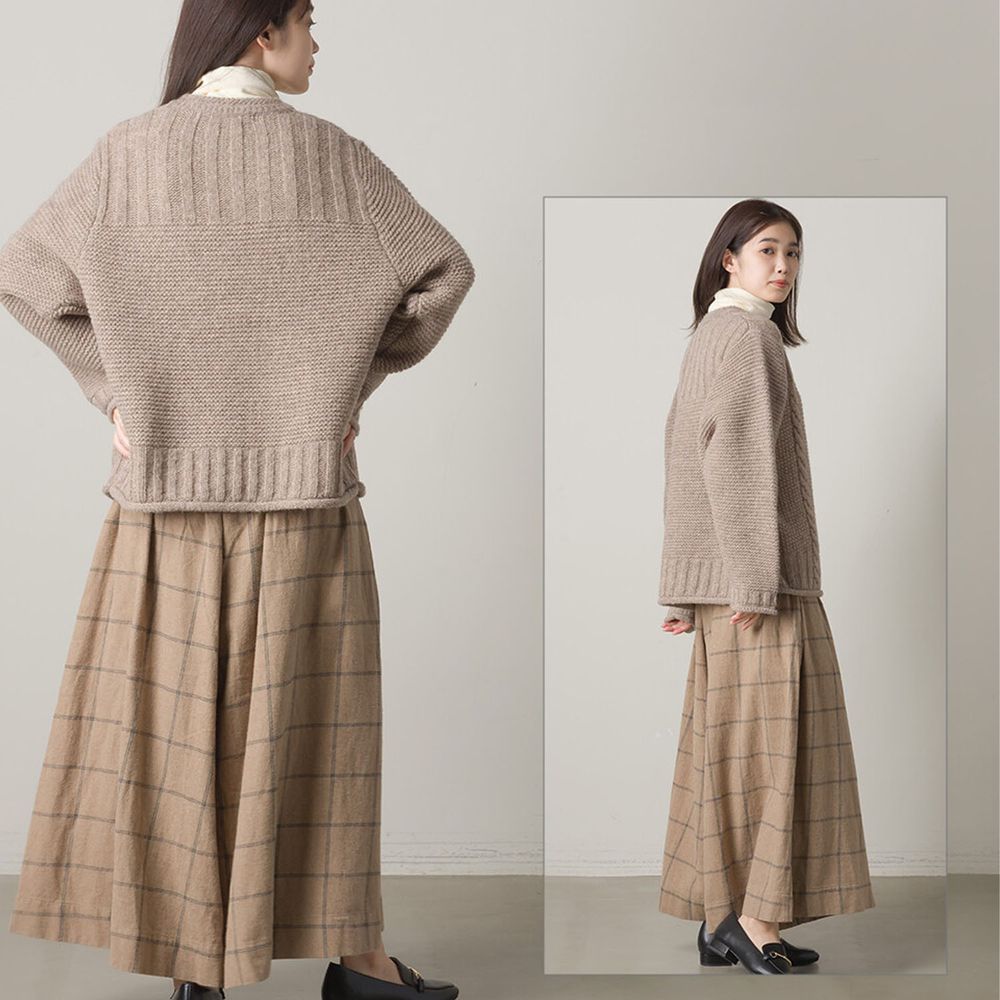 日本 OMNES - 100%羊毛 低調百搭交錯編織紋毛衣-灰杏 (F)