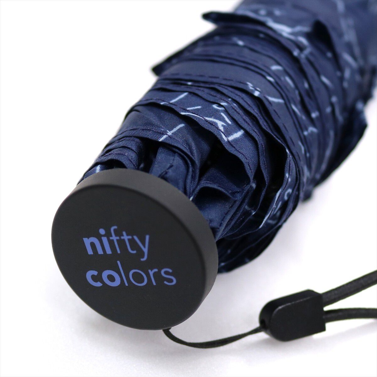 日本 nifty colors - 抗UV輕量 晴雨兩用折疊傘-線條貓咪-深藍 (直徑98cm/133g)-94.80%