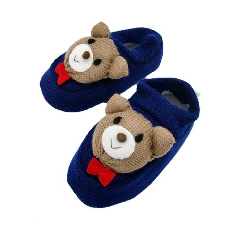 日本手工 - 日本製保暖止滑室內鞋-微笑熊熊-深藍