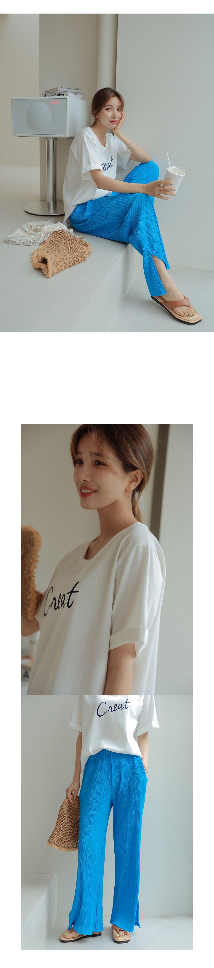 韓國 Urbantheroom - CREAT文字長板捲袖上衣-象牙白 (Free)