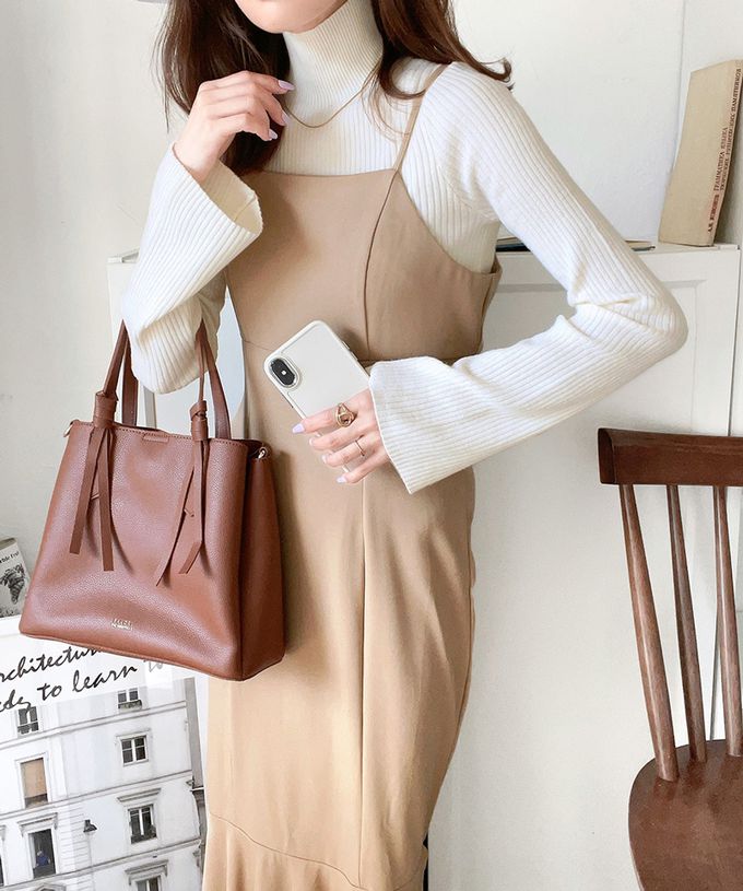 日本 Classical Elf - 小立領彈性羅紋針織上衣-摩卡杏