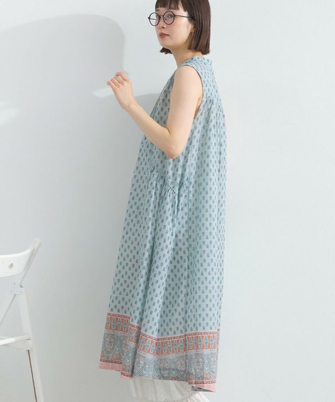 日本 Lupilien - 100%印度棉 清新印花柔軟洋裝-圖騰-白