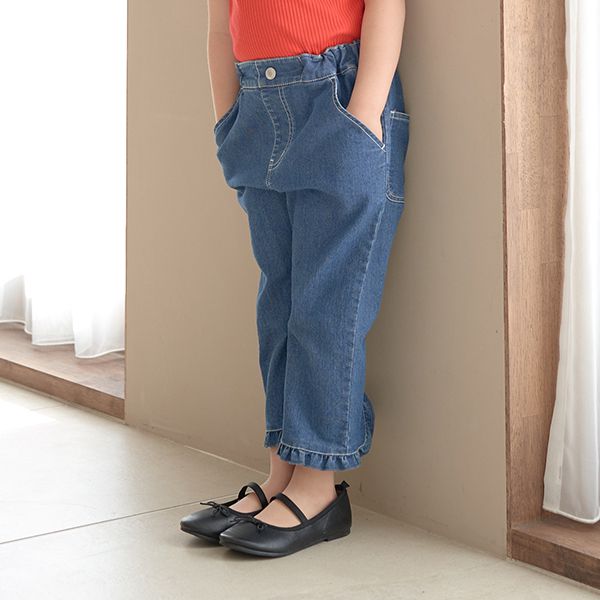 日本 Lycee mine - 彈力舒適荷葉邊七分褲-象牙白