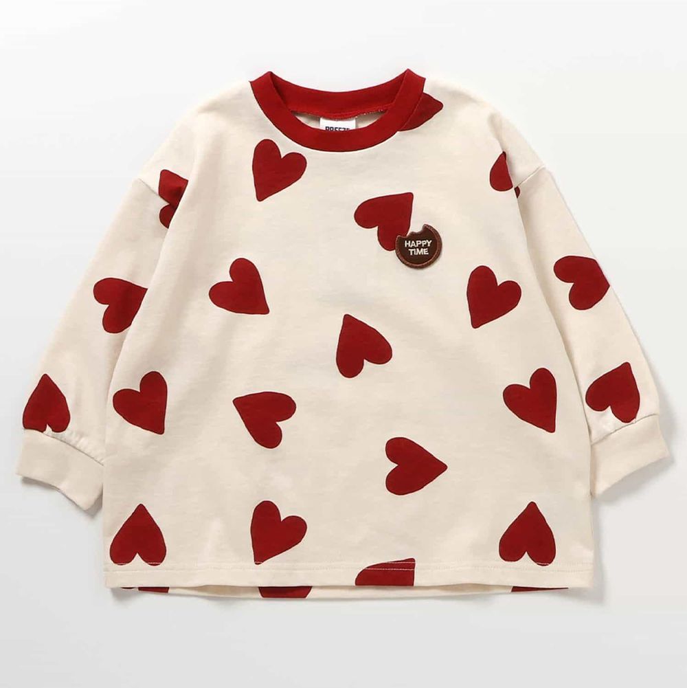 甜蜜變奏系列 純棉長袖上衣-滿版愛心-象牙米