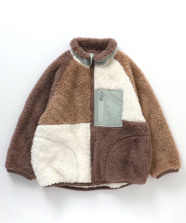 日本 apres les cours - 蓬鬆拼接風多彩絨毛外套-摩卡系