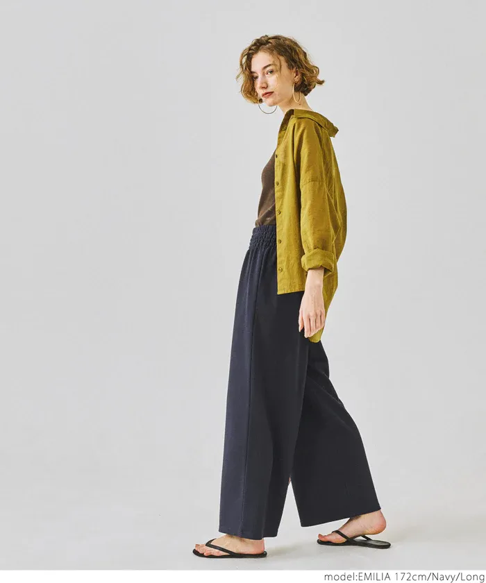 日本 COCA - 速乾彈性 垂墜感修身寬褲-灰棕