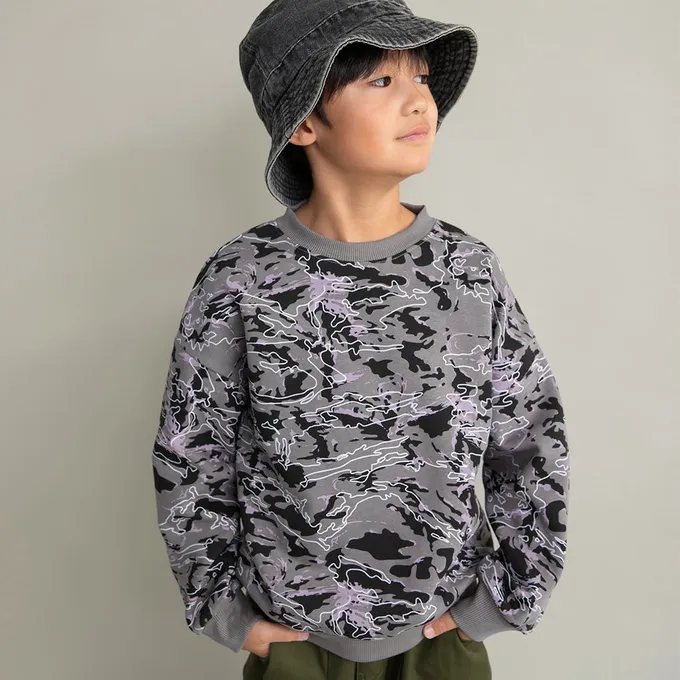 日本 BRANSHES - 裏起毛 舒適縮口長袖上衣-帥氣籃球-深灰