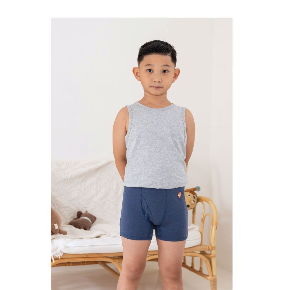 貝柔 Peilou - 天絲棉舒膚平衡童男平口褲-貼布繡-柴犬-藍