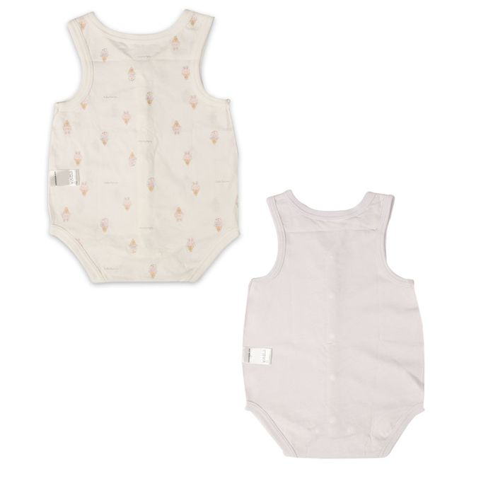 akachan honpo - 涼爽無袖前開式包屁衣-純棉 2件組-紫色