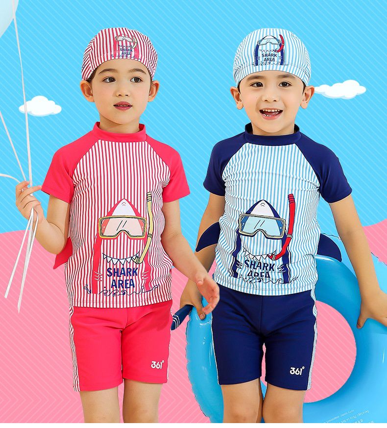 361° - 兒童印花矽膠泳帽-大鯊魚-紅色 (頭圍55cm以下)