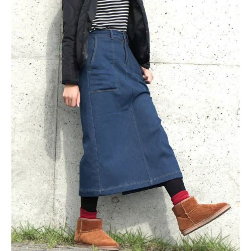 日本 zootie - 防風激暖系列 保暖刷毛長裙-丹寧藍