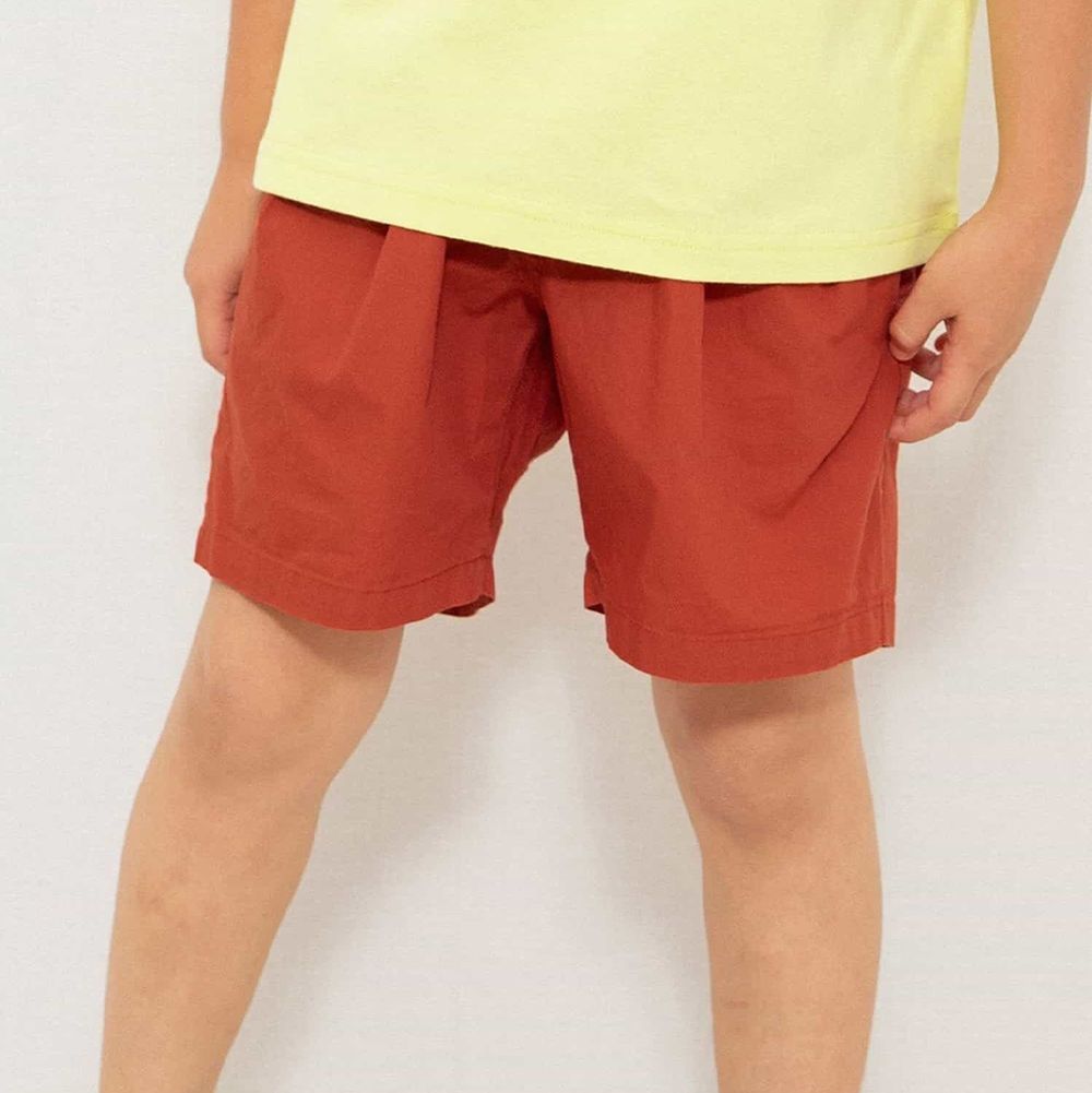 純棉百搭輕巧斜紋布五分褲-磚紅