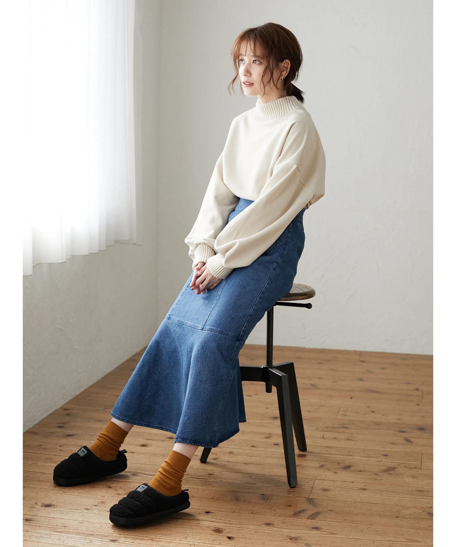 日本 ELENCARE DUE - 羅紋針織X麂皮拼接立領大學T-黑