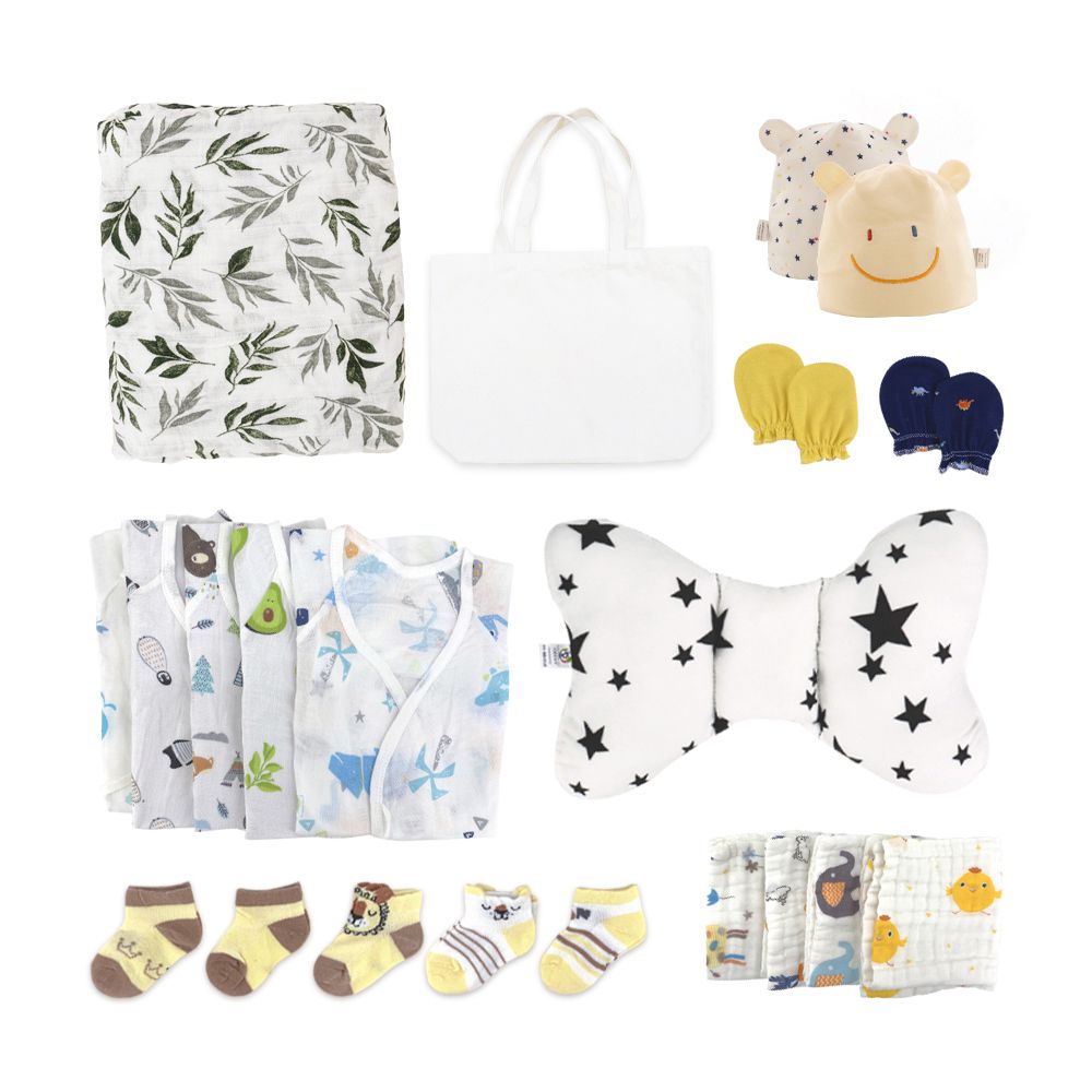 媽咪待產包 春夏新生兒用品(20件超值組+素色帆布袋)-男寶寶春夏款