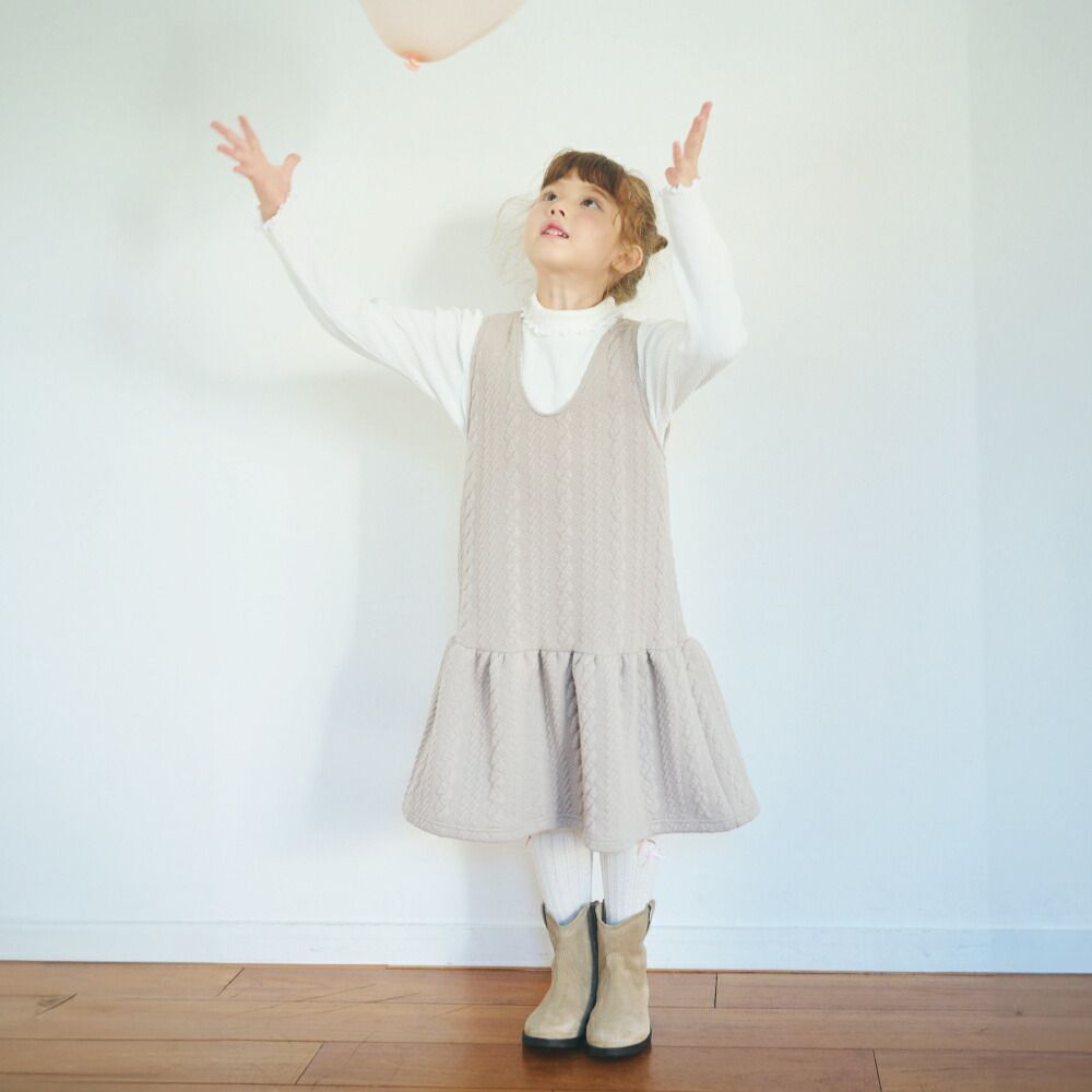 日本 evercloset - 立體緹花編織可愛背心裙-海軍藍