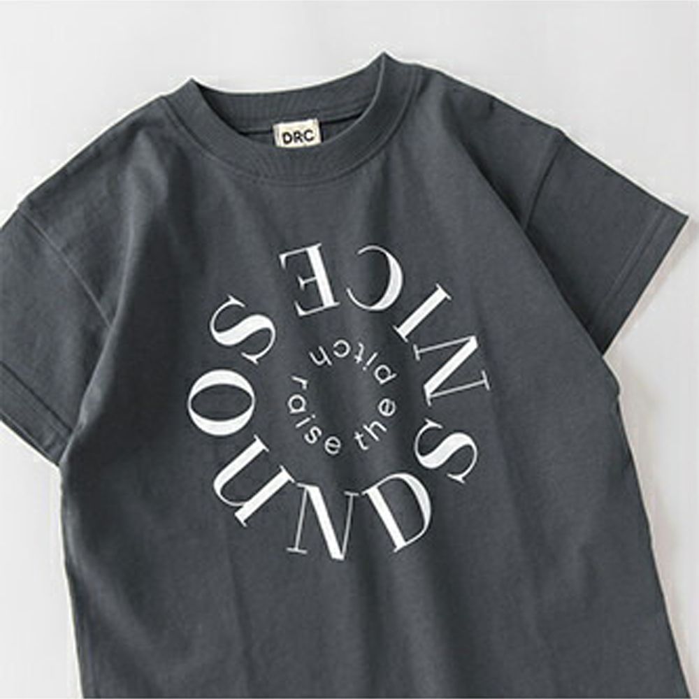 天竺棉甜美印花短袖上衣-胸前logo-炭灰