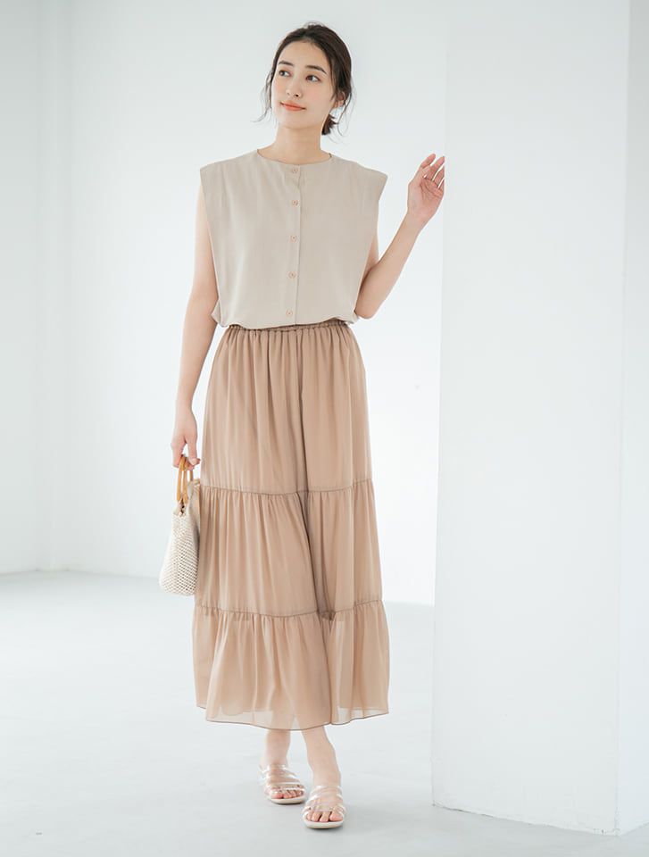 日本 fifth - 小清新三層蛋糕雪紡長裙-摩卡