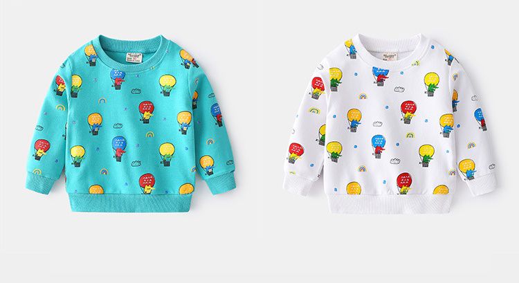 WELLKIDS - 圓領棉質長袖上衣/大學T-繽紛熱氣球-湖水藍