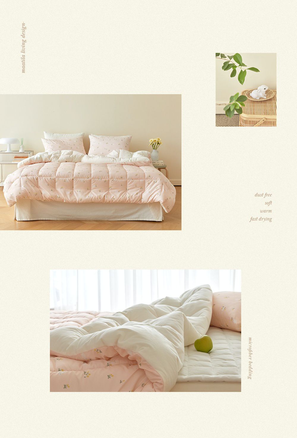 韓國 Maatila - 可水洗超細纖維桃皮感棉被(冬被)-粉紅小兔