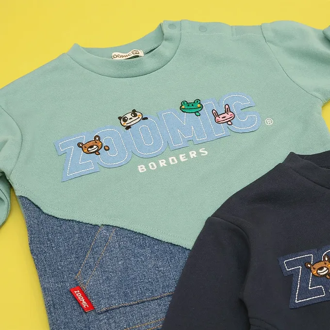 日本 ZOOLAND - 丹寧風小熊裏毛長袖上衣-品牌好朋友-薄荷綠