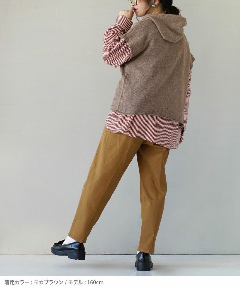日本 zootie - 多層次穿搭 連帽針織短袖背心-摩卡 (M)