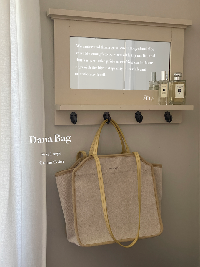 韓國 THEALLY - (附小袋)質挺帆布方包手提/肩背包-奶油黃 (大)