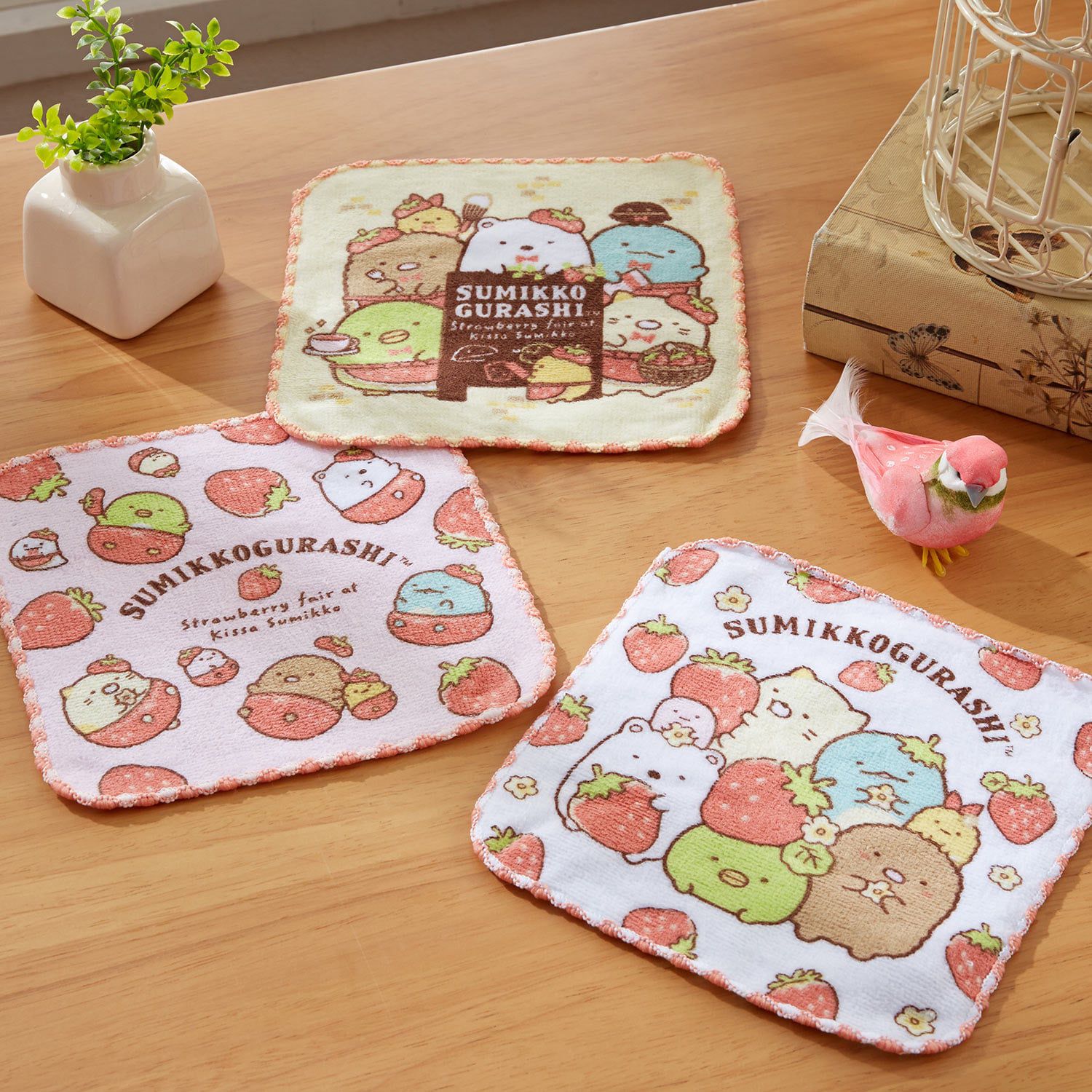 日本千趣會 - 角落生物 純棉吸水擦手巾/手帕3件組-一起玩 (16x16cm)