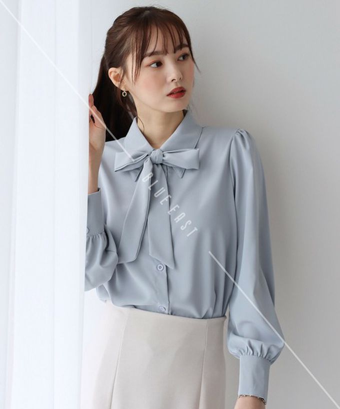 日本 BLUE EAST - 大人氣！優雅扭結雪紡長袖襯衫-白