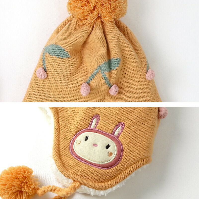 日本 ZOOLAND - 防寒刷毛保暖針織毛帽-兔子立耳-淺粉