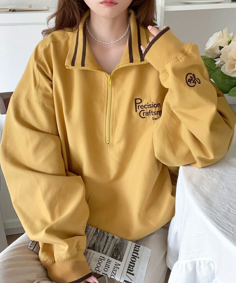 日本 Classical Elf - Java聯名 拉鍊翻領落肩長袖上衣-卡其