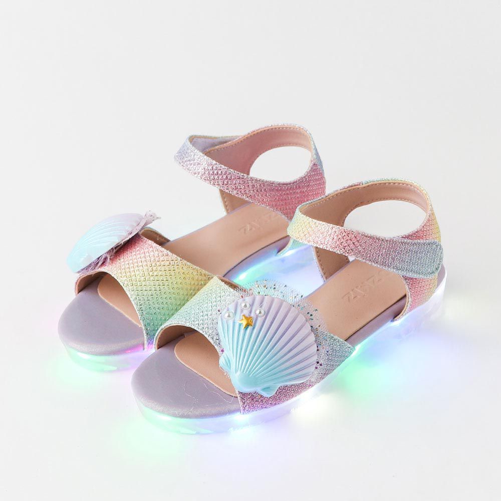 韓國 OZKIZ - (LED)網紗貝殼裝飾漸層涼鞋-紫