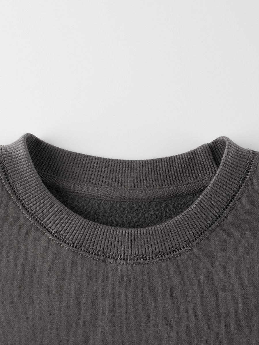 (大童)加絨圓領長袖上衣/大學T-愛心兔兔-深灰色