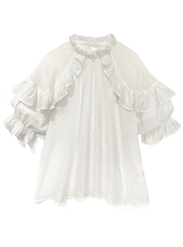 日本 GRL - 浪漫公主荷葉滾邊上衣-優雅黑 (F)