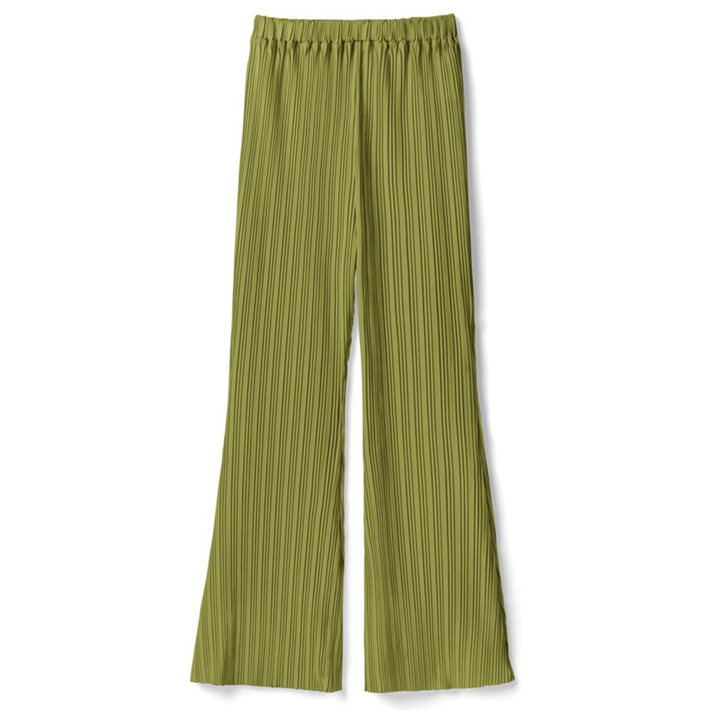 日本 GRL - 低調光澤皺摺百搭寬褲-黃綠
