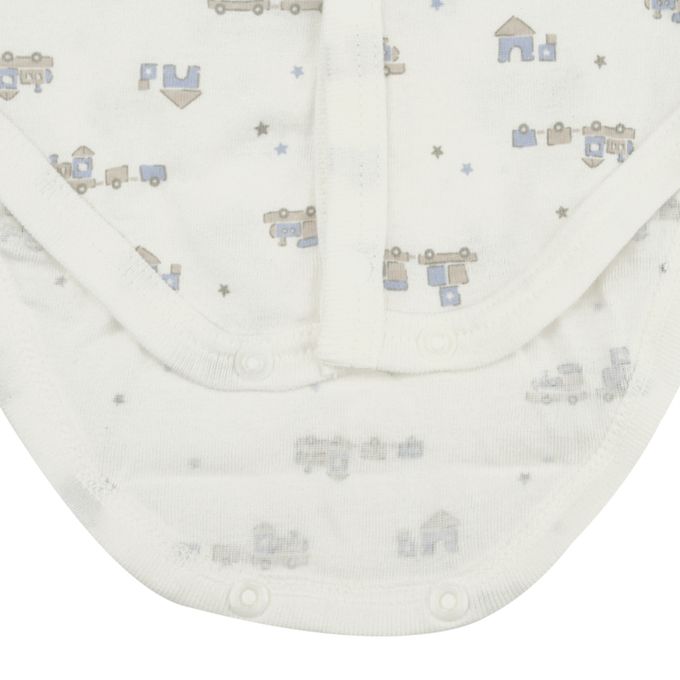 akachan honpo - 長袖前開式速乾包屁衣-2件組 玩具列車-藍色