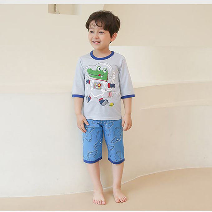 正韓 Puco - 超優質嬰幼兒/兒童七分袖100% 有機純棉家居服/睡衣-太空鱷魚