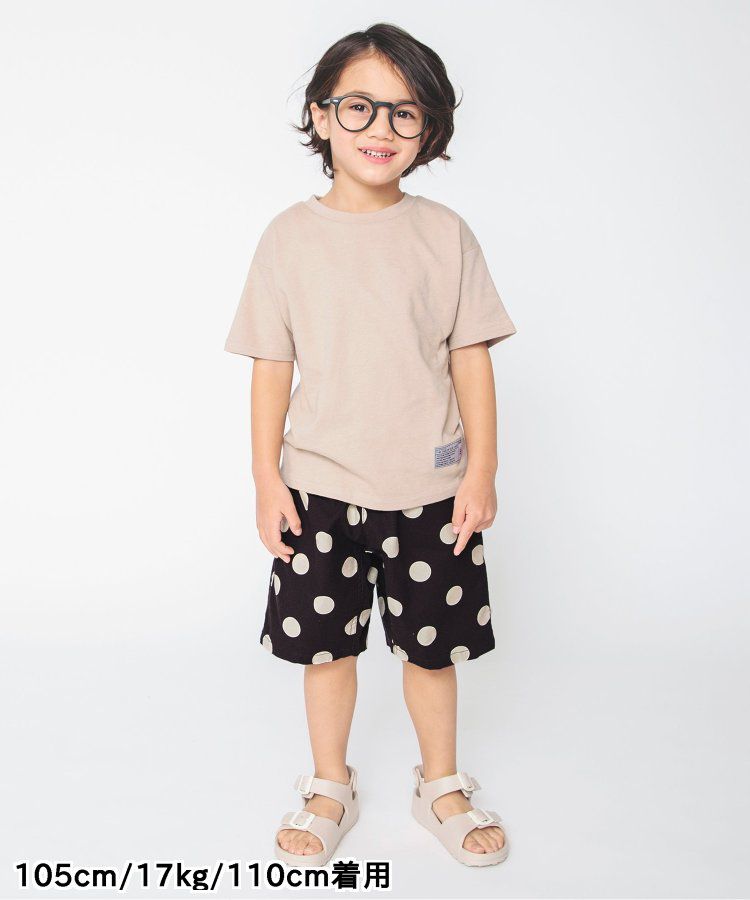 日本 BREEZE - 滿版印花腰束口休閒短褲-圓點-炭黑