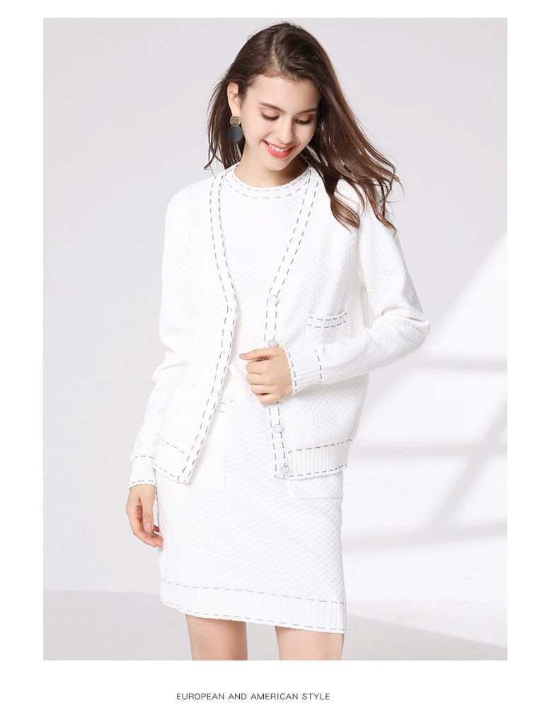 針織連身裙套裝-連身裙+外套-黑色-2件式