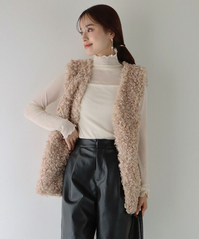 日本 BLUE EAST - 時尚毛絨開襟背心-白