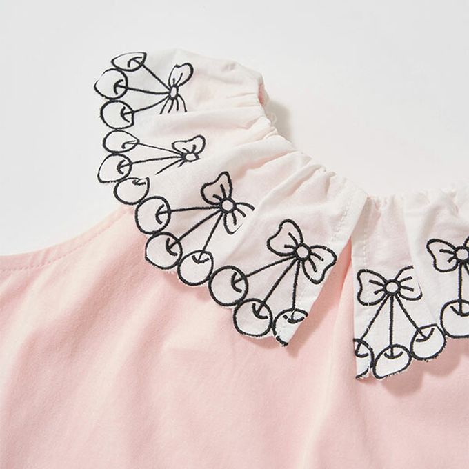 日本 Lycee mine - 精緻櫻桃蕾絲領無袖上衣-白