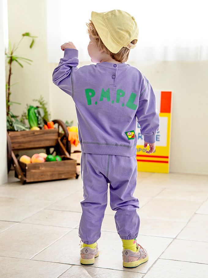 韓國 Pimpollo - 胸前鱷魚點綴圓領長袖套裝-粉橘