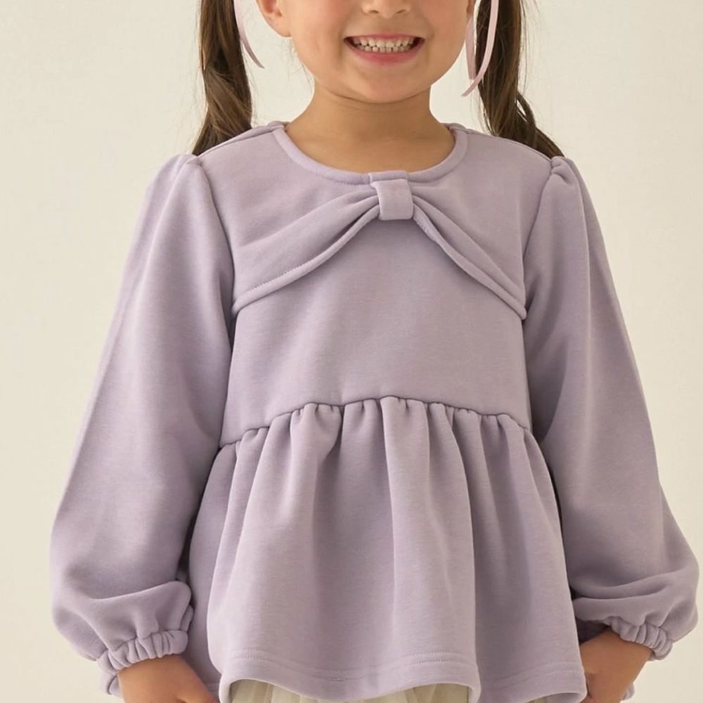 胸前蝴蝶結領荷葉上衣-紫