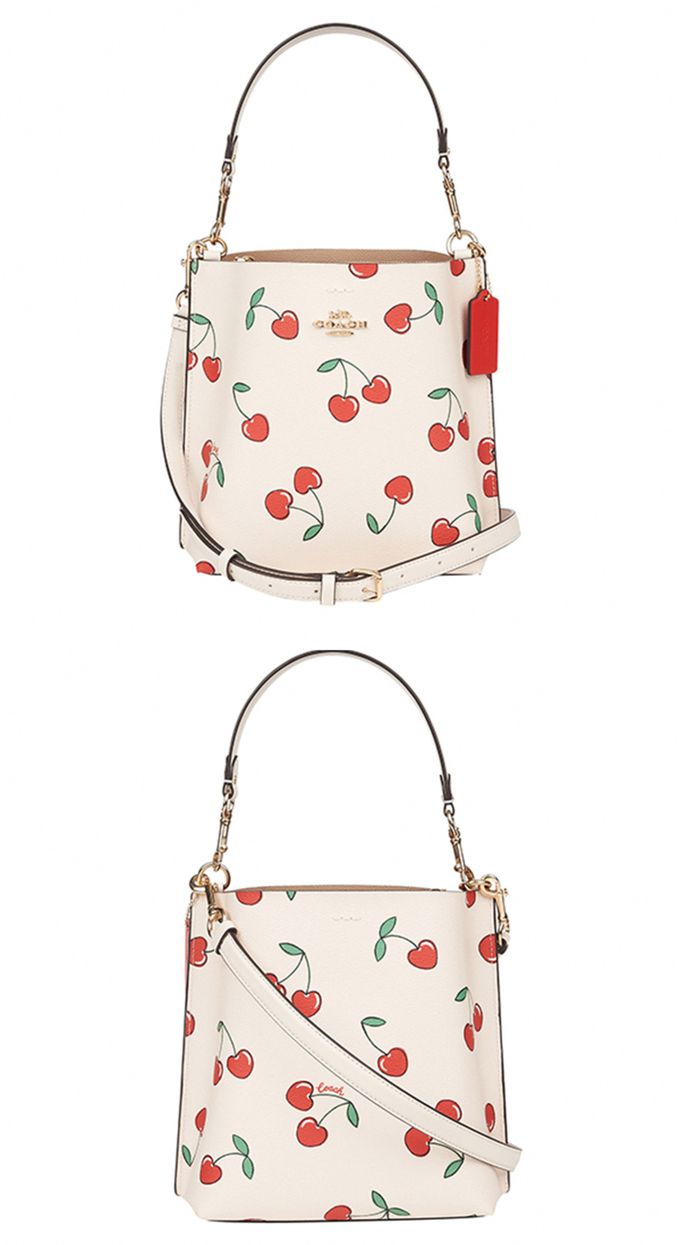 COACH - 印花皮革二用水桶包 (櫻桃)
